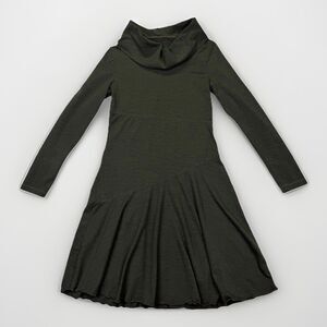 Athleta Merino‎ Wool Lagenlook Cowl Neck Dress Size M Olive Green Flowy A-Line